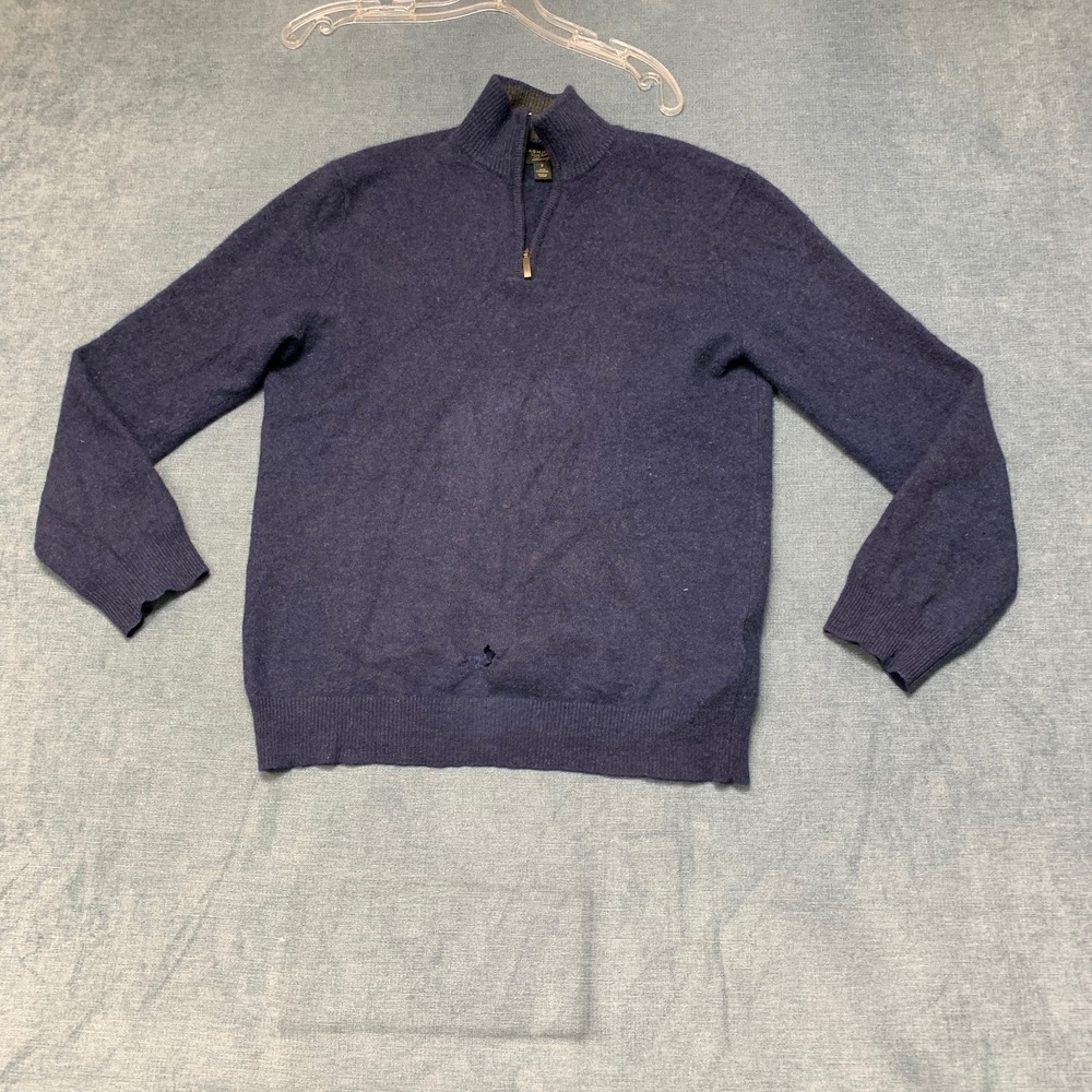 Club Room Luxury Sweater Mens Small Navy Blue Cashmere Casual 1/4 Zip Mock Neck